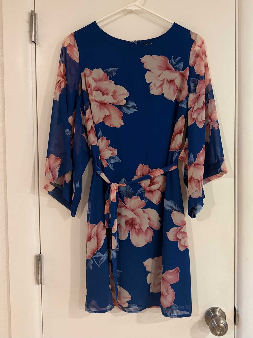 Lulu's Royal Blue Floral Tie-Waist Dress